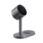 AUKEY Qi2.2 MagFusion 2-in-1 Magnetic Wireless Charger in Grey showing an iPhone and earbuds charging.