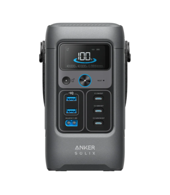 Anker Solix C200 DC Portable Power Station in Dark Grey showing 5 charging ports.