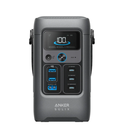 Anker Solix C200 DC Portable Power Station in Dark Grey showing 5 charging ports.