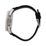 Maserati Sfida men's chronograph watch with silver case and black silicon strap.