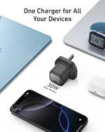 Anker 30W USB-C fast wall charger with 1m cable in black.