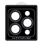 Black diamond-textured camera lens protector rings for iPhone 15 Pro Max