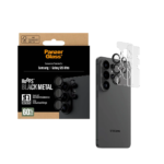 Clear PanzerGlass Hoops camera lens protectors applied to a Samsung Galaxy S26 Ultra. Transparent