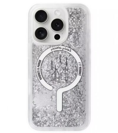 Transparent liquid sand case for iPhone 16 Pro showing scratch-resistant back