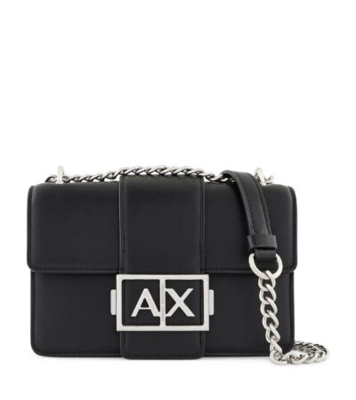 Armani Exchange Metal Logo Shoulder Bag Black with AX Logo
