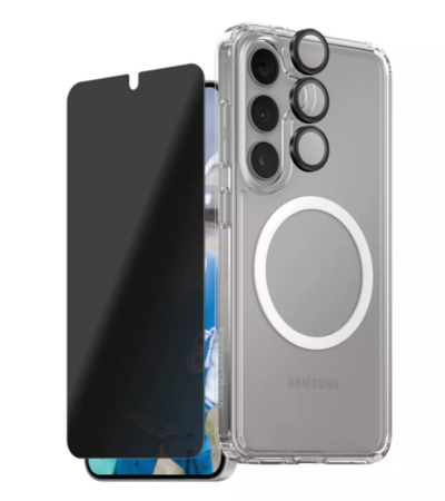 Panzer 3-in-1 Privacy Protection Bundle for Samsung S25+ showing case and screen protector