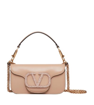 Valentino Loco Crystal Shoulder Bag Beige with Crystal VLogo