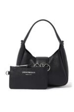 Emporio Armani black eagle buckle leather hobo handbag for women