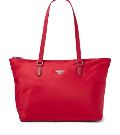 Emporio Armani Recycled Nylon Shopper Bag Red with Eagle Plaque