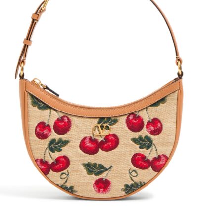Valentino VLogo Mini Hobo Bag Raffia Cherryfic Multi Colour