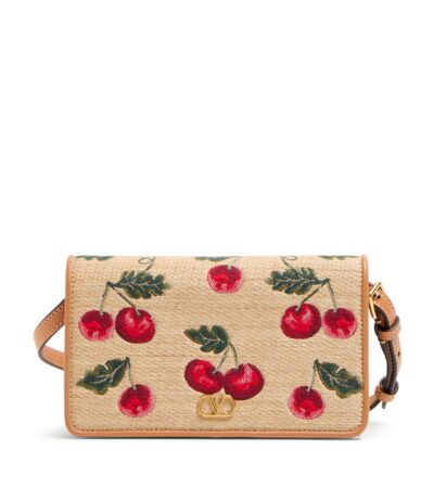 Valentino VLogo Mini Shoulder Bag Raffia Cherryfic Multi Colour