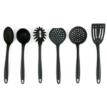Geor 6-piece black nylon kitchen tools set, including slotted spoon and turner