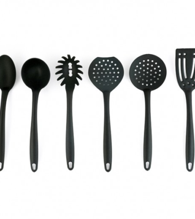 Geor 6-piece black nylon kitchen tools set, including slotted spoon and turner