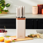 Karaca Sabrina 6-piece knife set with stainless steel blades and square black block