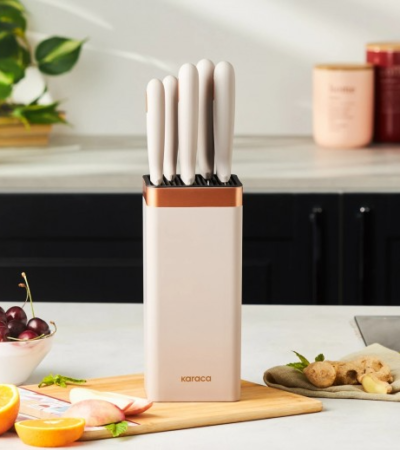 Karaca Sabrina 6-piece knife set with stainless steel blades and square black block