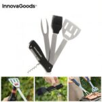 Portable 5-in-1 folding barbecue utensil set with detachable spatula