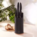 6-piece Karaca Proofcut black knife set with stainless steel blades and stand