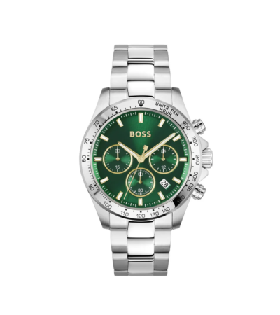 Hugo Boss Men's Hero Watch with green dial and stainless steel bracelet