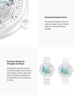 CIGA Design Blue Planet Ice Age mechanical watch for women with white ceramic strap