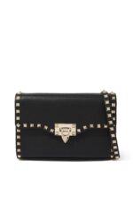 Black Valentino Rockstud Leather Crossbody Bag with Pyramid Studs