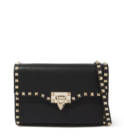 Black Valentino Rockstud Leather Crossbody Bag with Pyramid Studs