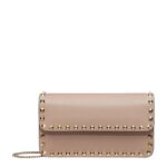Valentino Rockstud Chain Pouch Pink Calfskin Leather Shoulder Bag