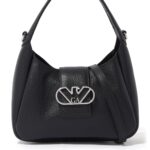 Emporio Armani black eagle buckle leather hobo handbag for women