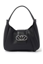 Emporio Armani black eagle buckle leather hobo handbag for women