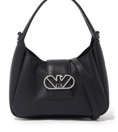 Emporio Armani black eagle buckle leather hobo handbag for women