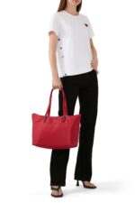 Emporio Armani Recycled Nylon Shopper Bag Red with Eagle Plaque