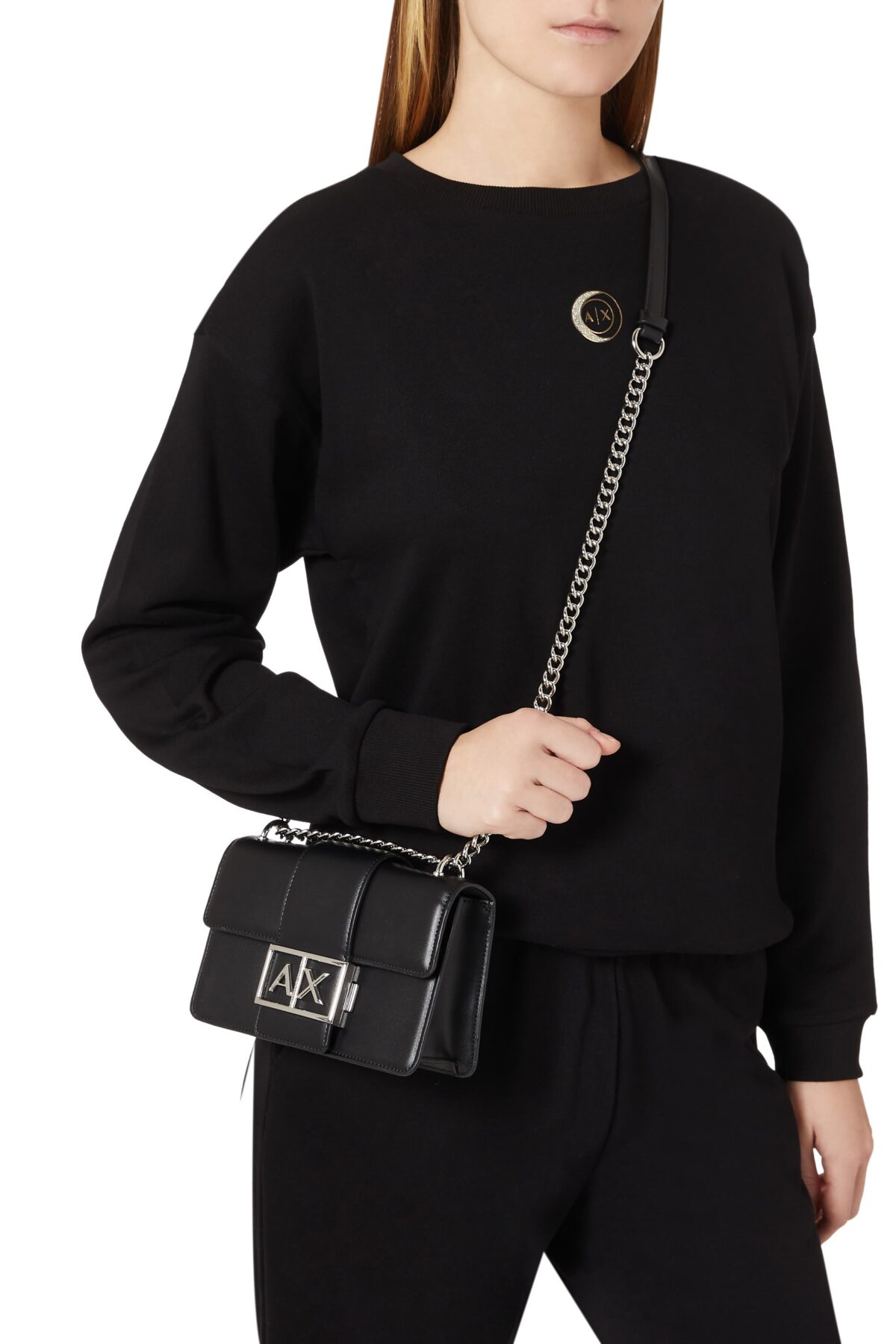 Armani Exchange Metal Logo Shoulder Bag Black with AX Logo