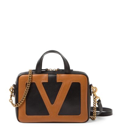 Brown Valentino Viva Superstar Nappa Leather Handbag with VLogo