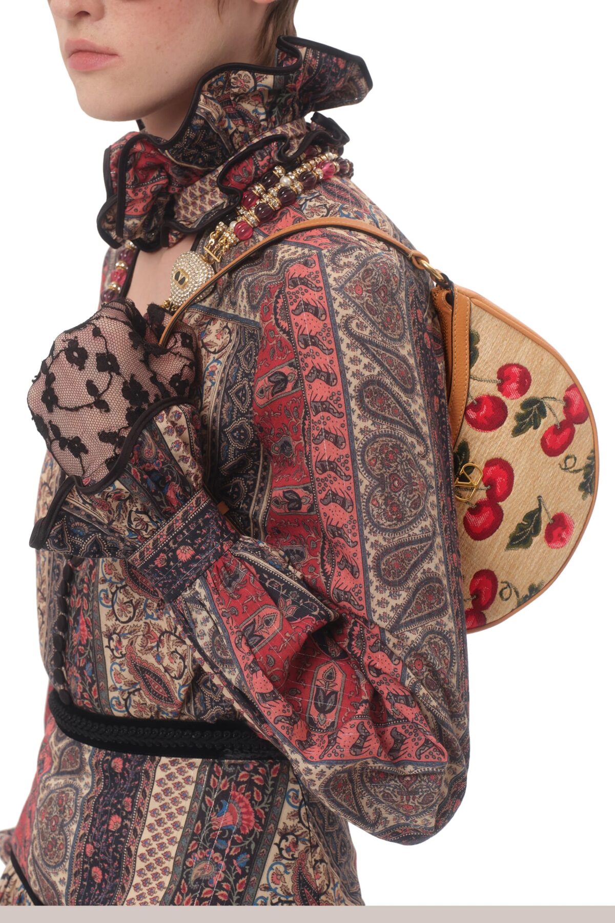 Valentino VLogo Mini Hobo Bag Raffia Cherryfic Multi Colour