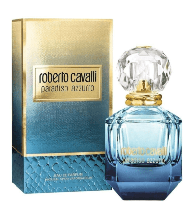 Roberto Cavalli Paradiso Azzurro Eau de Parfum 75ml blue glass bottle for women.