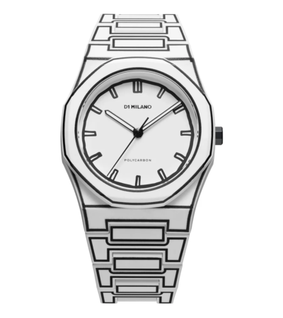 D1 Milano Polycarbon White Watch with matte white dial and integrated strap.