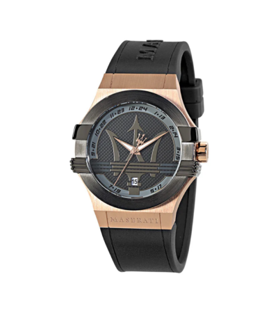 Maserati Men Potenza Watch with Black Rubber Strap and Multi-Color Case
