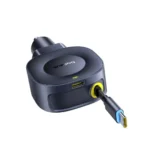 Black Baseus PrimeTrip VR2 car charger featuring a retractable USB-C cable and rotatable magnetic head.