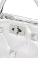 Valentino Roman Stud Top Handle Bag Silver Nappa Leather