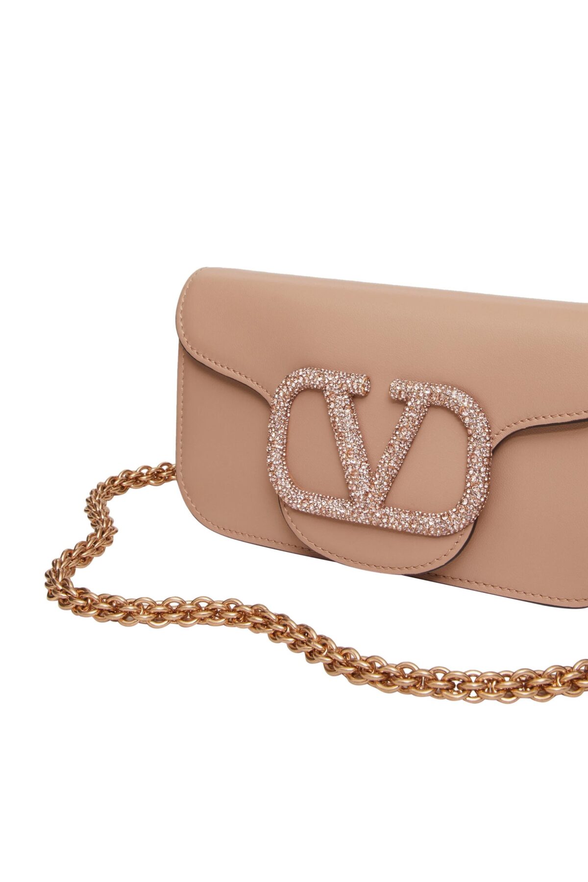 Valentino Loco Crystal Shoulder Bag Beige with Crystal VLogo