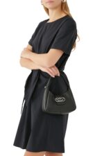 Emporio Armani black eagle buckle leather hobo handbag for women