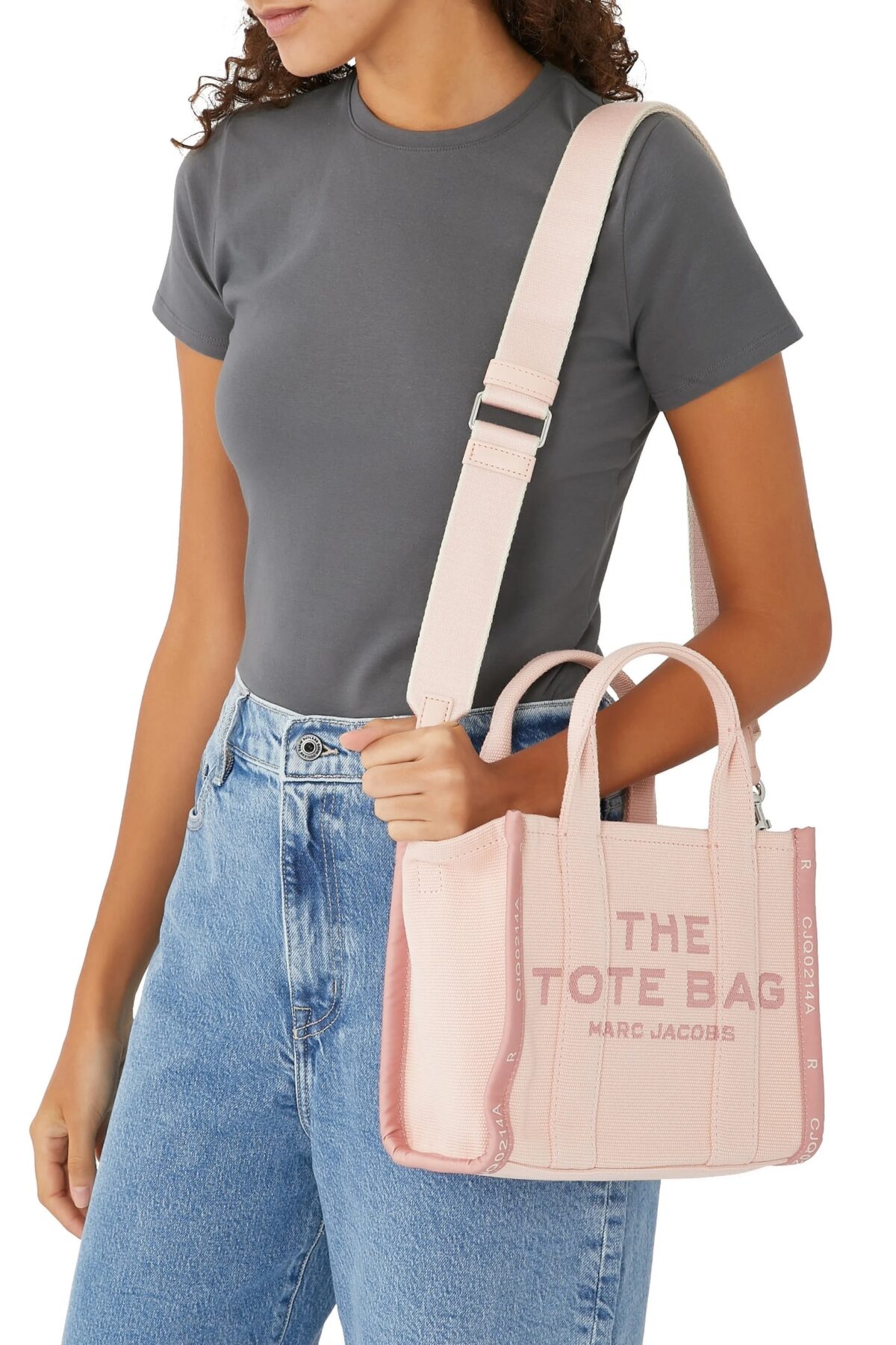 Light pink Marc Jacobs small jacquard tote bag with woven logo design