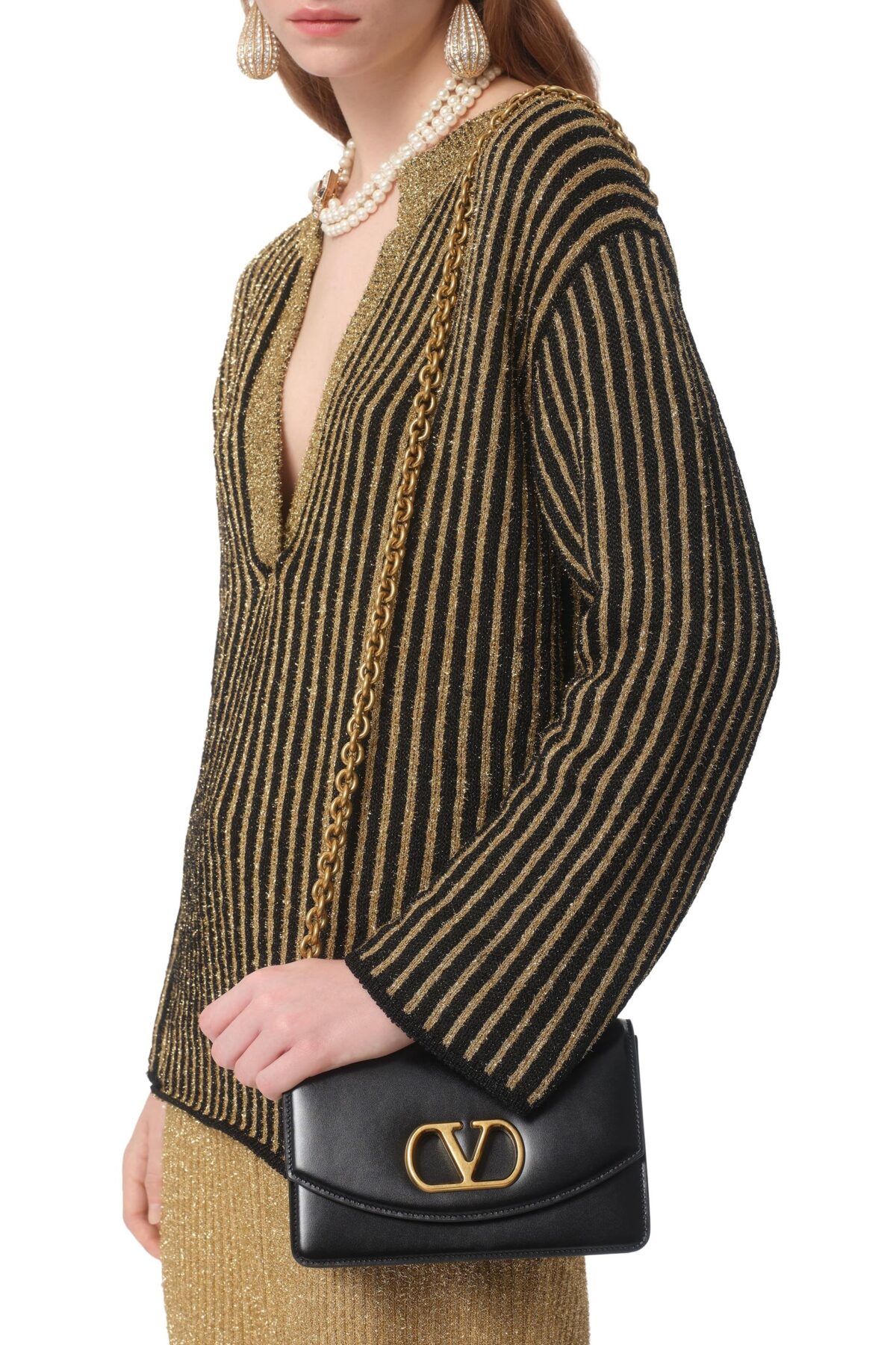 Black Valentino Garavani Small Vain Shoulder Bag with Signature Design