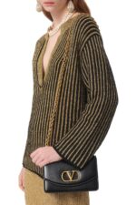 Black Valentino Garavani Small Vain Shoulder Bag with Signature Design