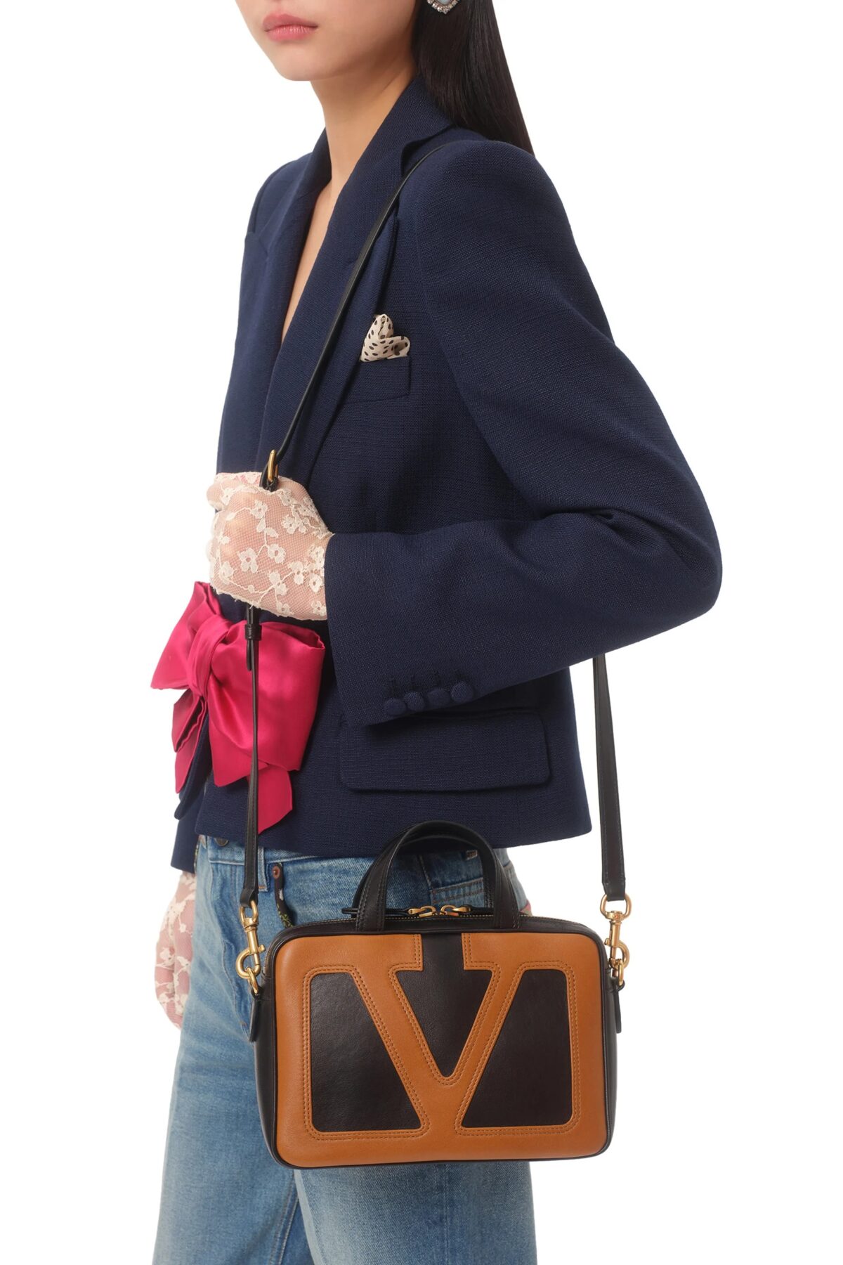 Brown Valentino Viva Superstar Nappa Leather Handbag with VLogo