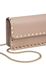 Valentino Rockstud Chain Pouch Pink Calfskin Leather Shoulder Bag