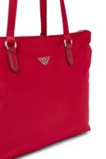 Emporio Armani Recycled Nylon Shopper Bag Red with Eagle Plaque