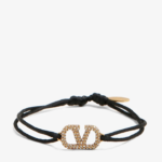 Valentino Garavani V Logo Signature Leather Bracelet with Gold Tag