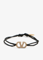 Valentino Garavani V Logo Signature Leather Bracelet with Gold Tag