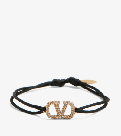 Valentino Garavani V Logo Signature Leather Bracelet with Gold Tag