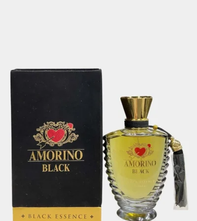 Amorino Black Essence Unisex EDP 100 mL bottle showcasing elegant black packaging